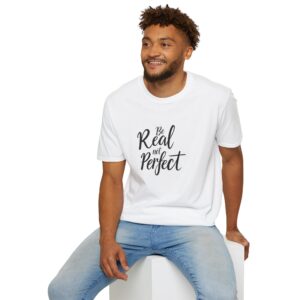Be Real Not Perfect Softstyle Tee worn by a model